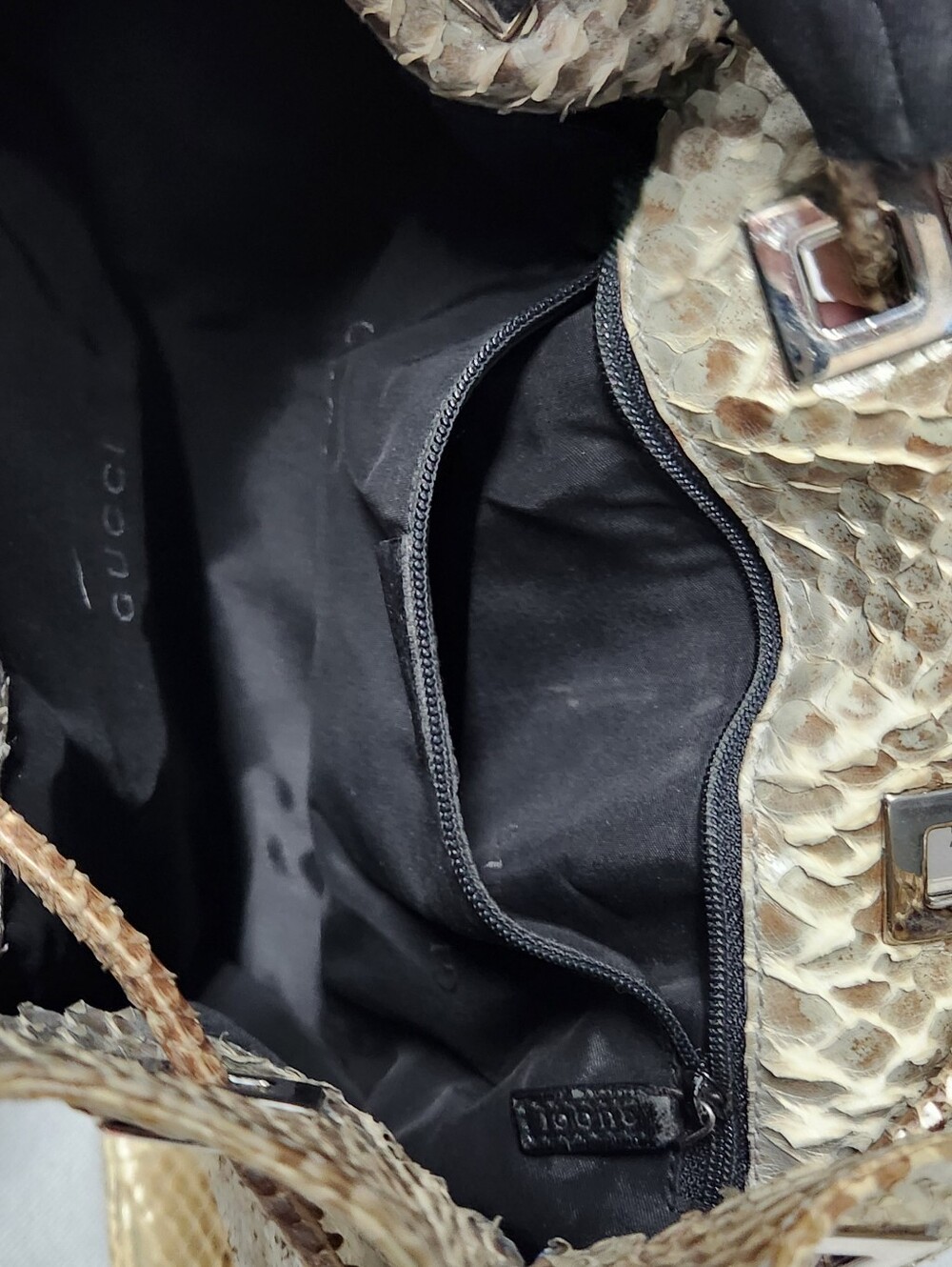 Authentic Gucci Snakeskin Drawstring Shoulder Bag - Picture 11 of 14